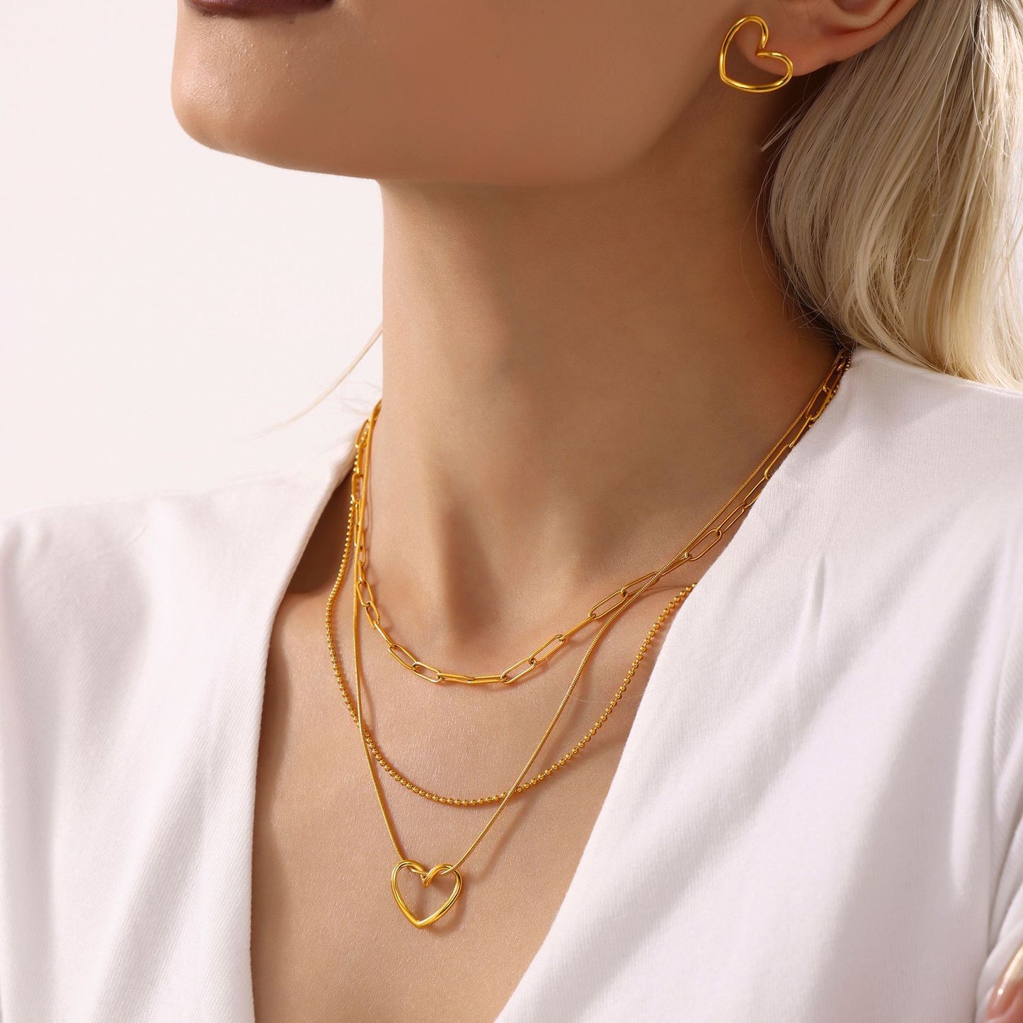 Stainless Steel Heart Shape Line Pendant Necklace