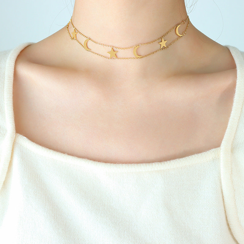 Star and Moon Pendant Double Layer Necklace