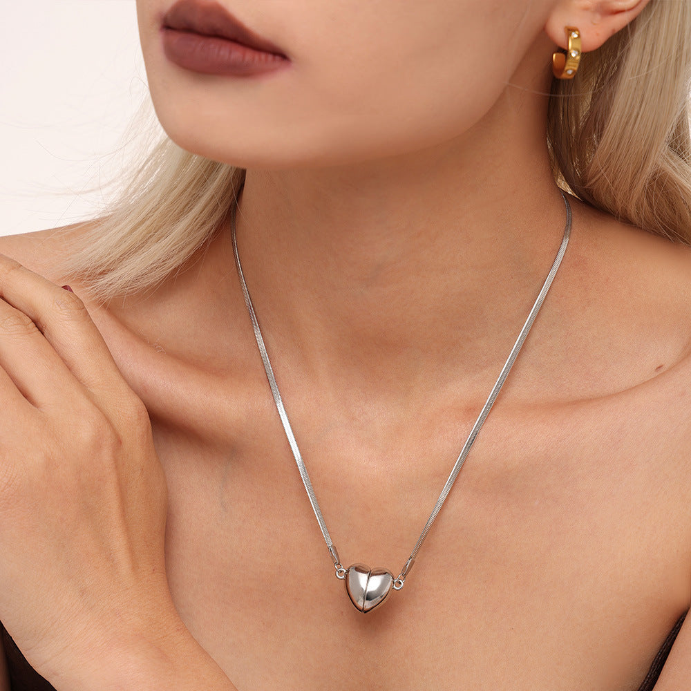 Detachable Heart Pendant Stainless Steel Necklace