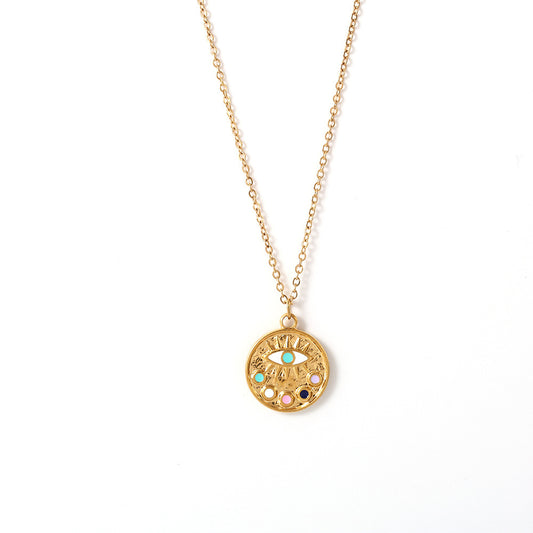 Evil Eye Oil Drop Round Pendant Necklace