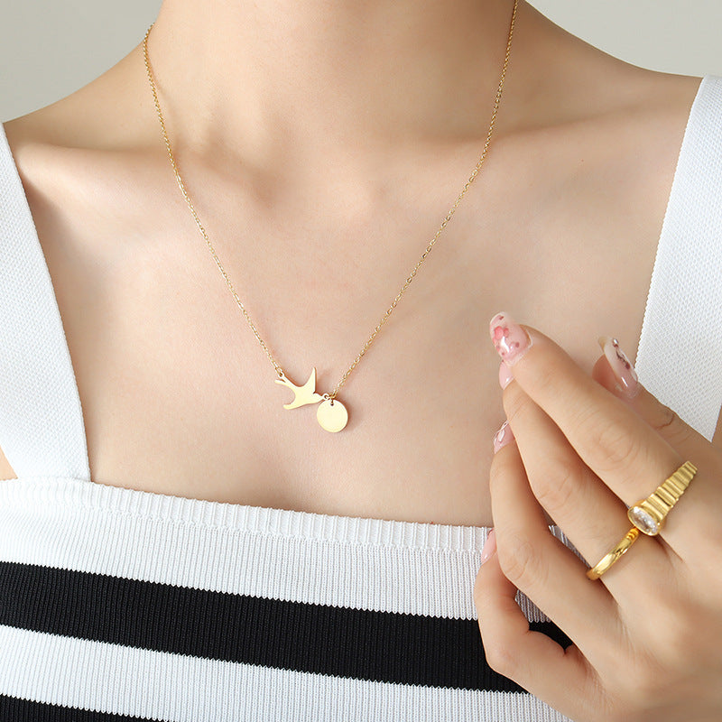 Stainless Steel Swallow Shape Pendant Tassel Necklace