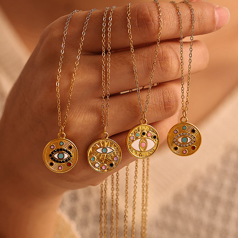 Evil Eye Oil Drop Round Pendant Necklace