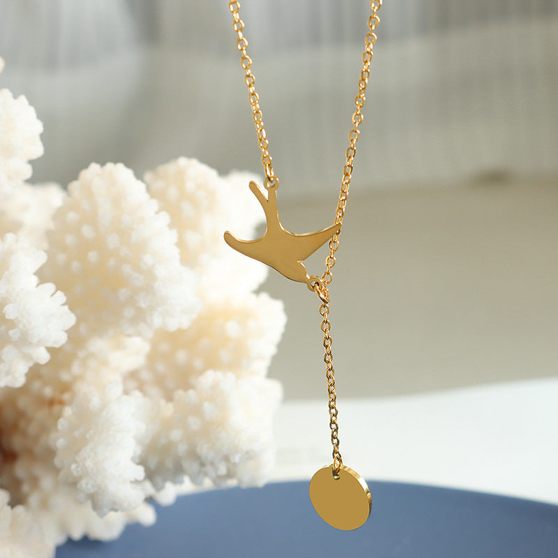 Stainless Steel Swallow Shape Pendant Tassel Necklace