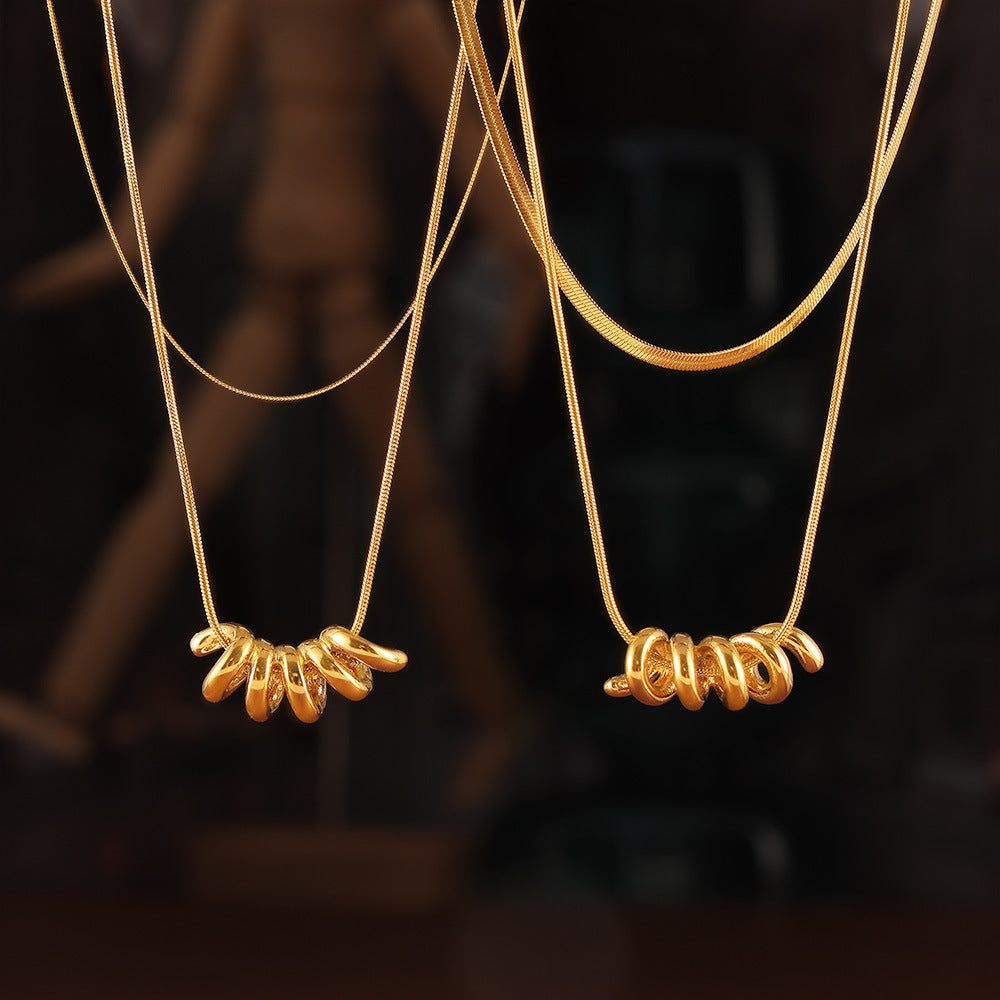 Stainless Steel Twisted Line Bar Pendant Necklace