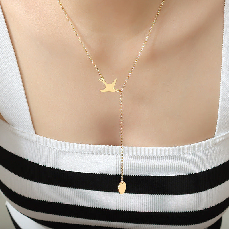 Stainless Steel Swallow Shape Pendant Tassel Necklace