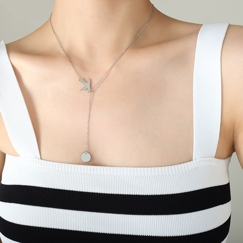 Stainless Steel Swallow Shape Pendant Tassel Necklace