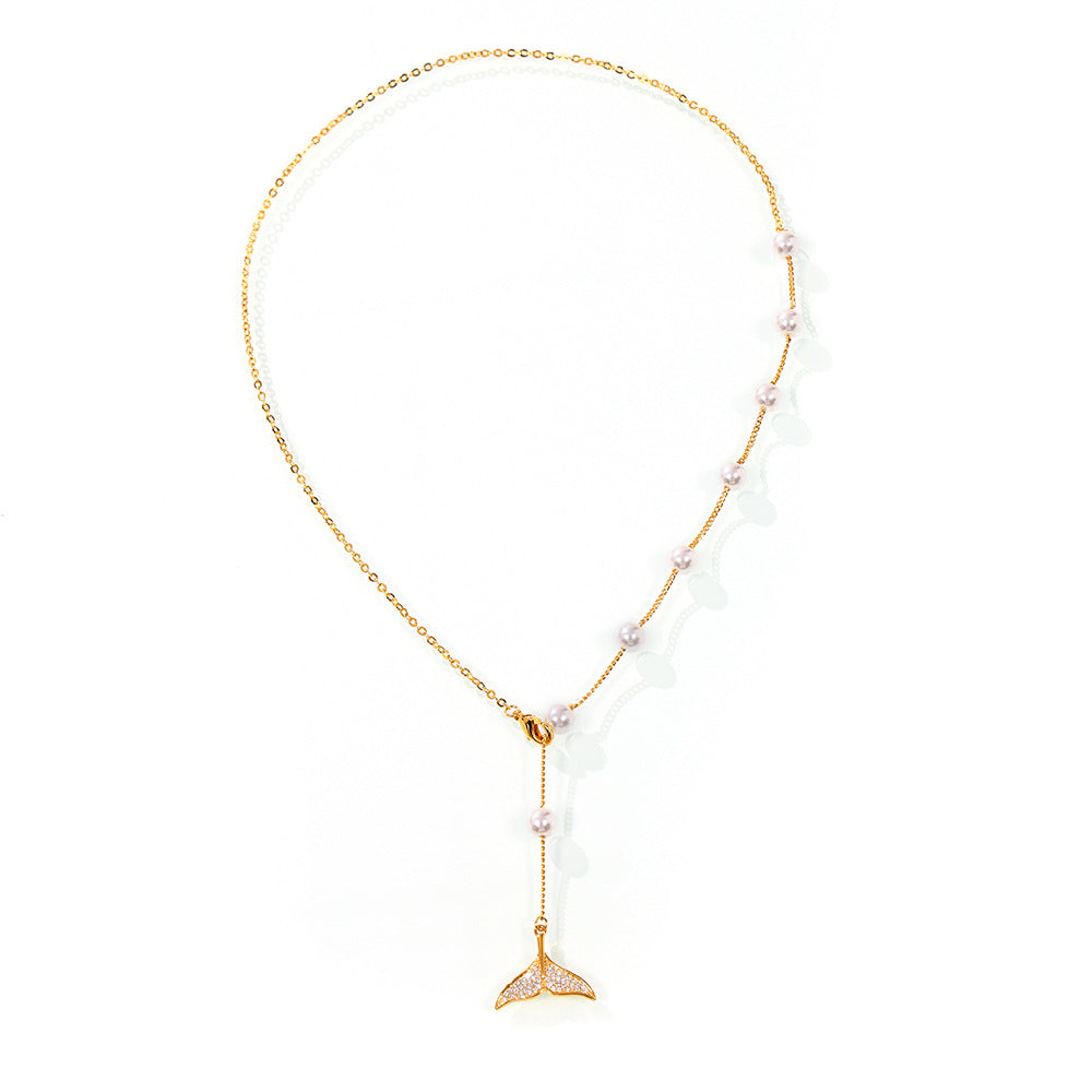 Fishtail Pendant Tassel Imitation Pearl Necklace