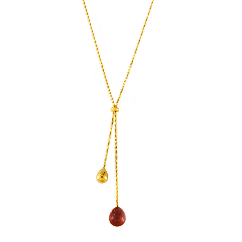 Stainless Steel Resin Pendant Pullable Lariat Necklace