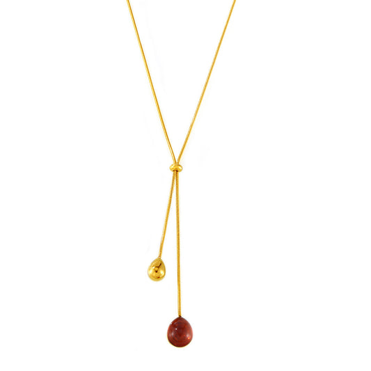 Stainless Steel Resin Pendant Pullable Lariat Necklace