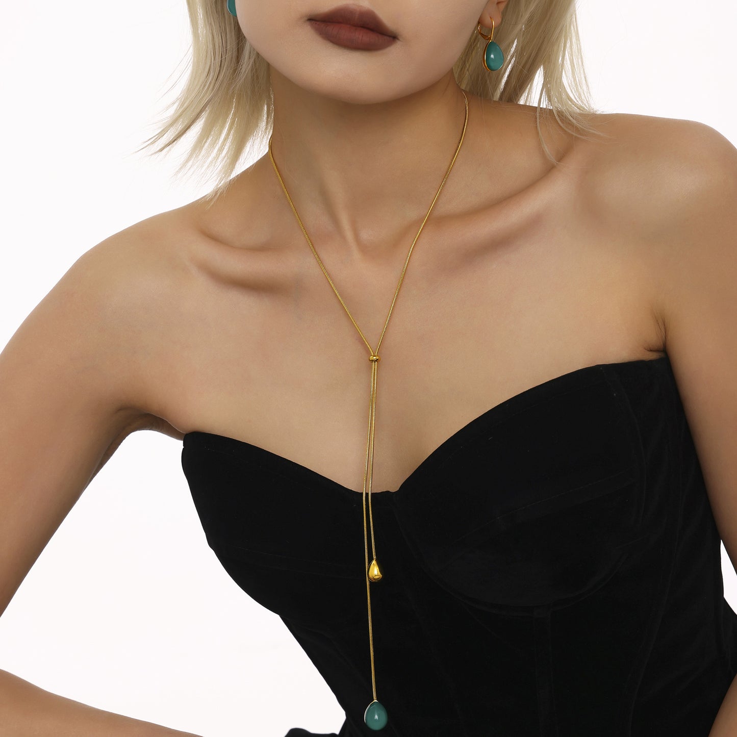 Stainless Steel Resin Pendant Pullable Lariat Necklace
