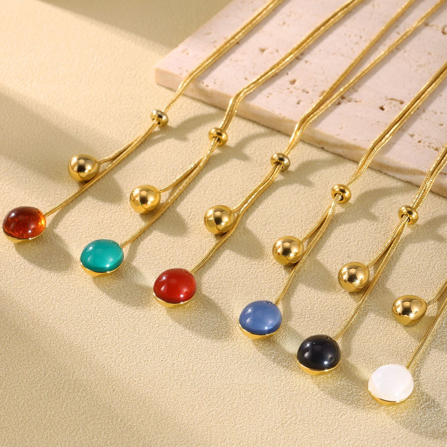 Stainless Steel Resin Pendant Pullable Lariat Necklace