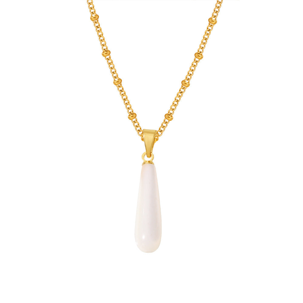 Stainless Steel Water Drop Shape Mother of Pearl Pendant Necklace