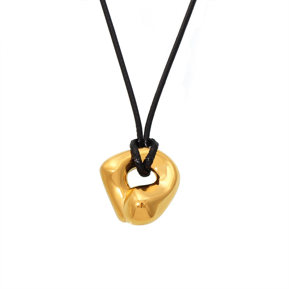 Stainless Steel Irregular Geometric Pendant Leather Cord Necklace