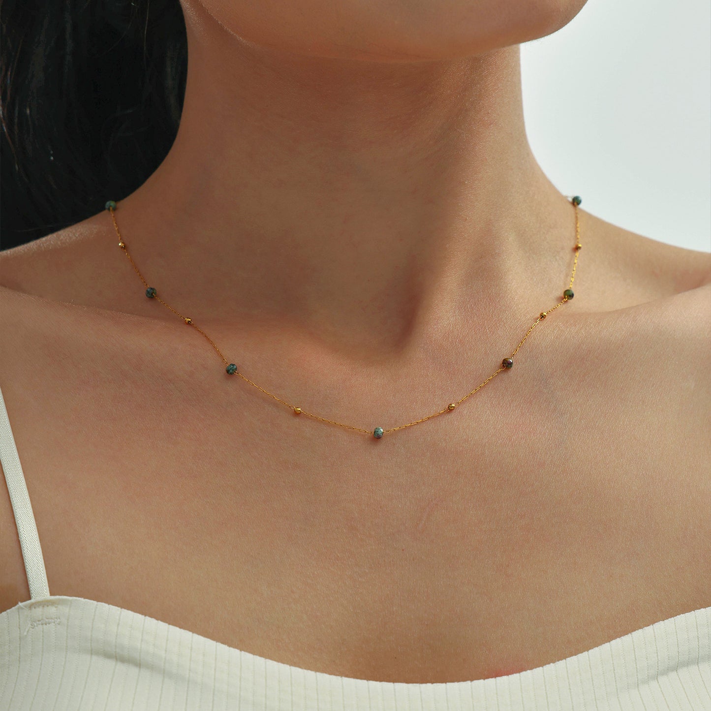 Stainless Steel Split Separated Cubic Zirconia Necklace