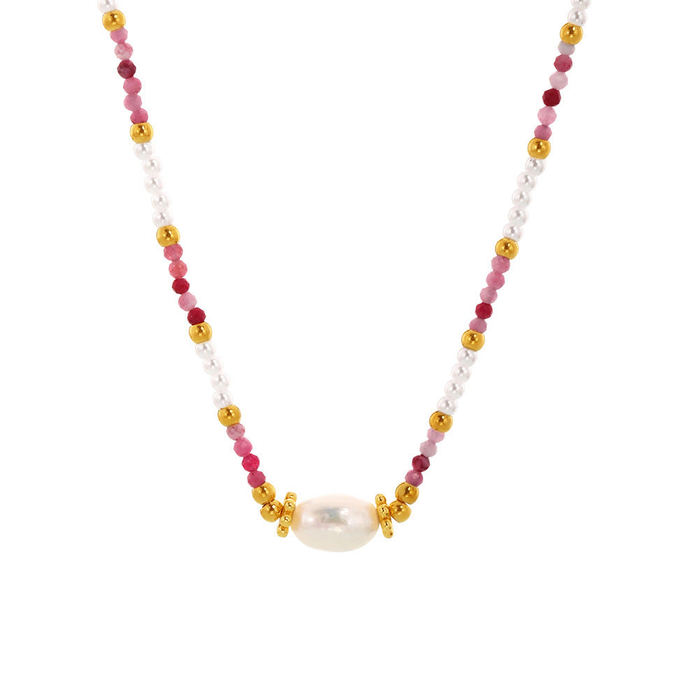 Stainless Steel Freshwater Pearl Pendant Beaded Necklace