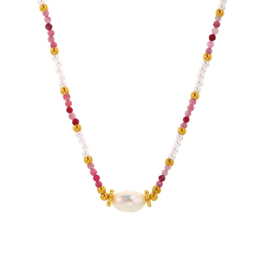 Stainless Steel Freshwater Pearl Pendant Beaded Necklace
