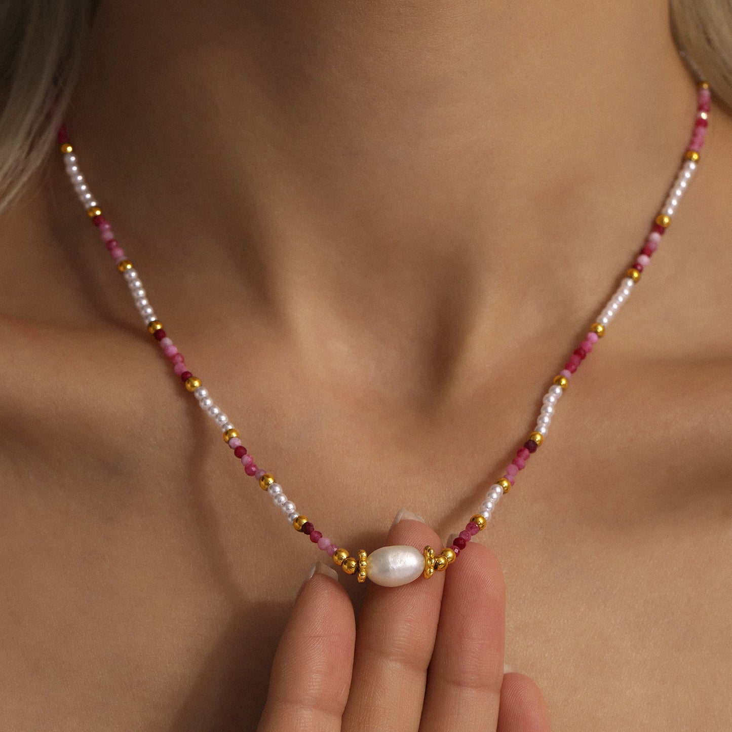 Stainless Steel Freshwater Pearl Pendant Beaded Necklace