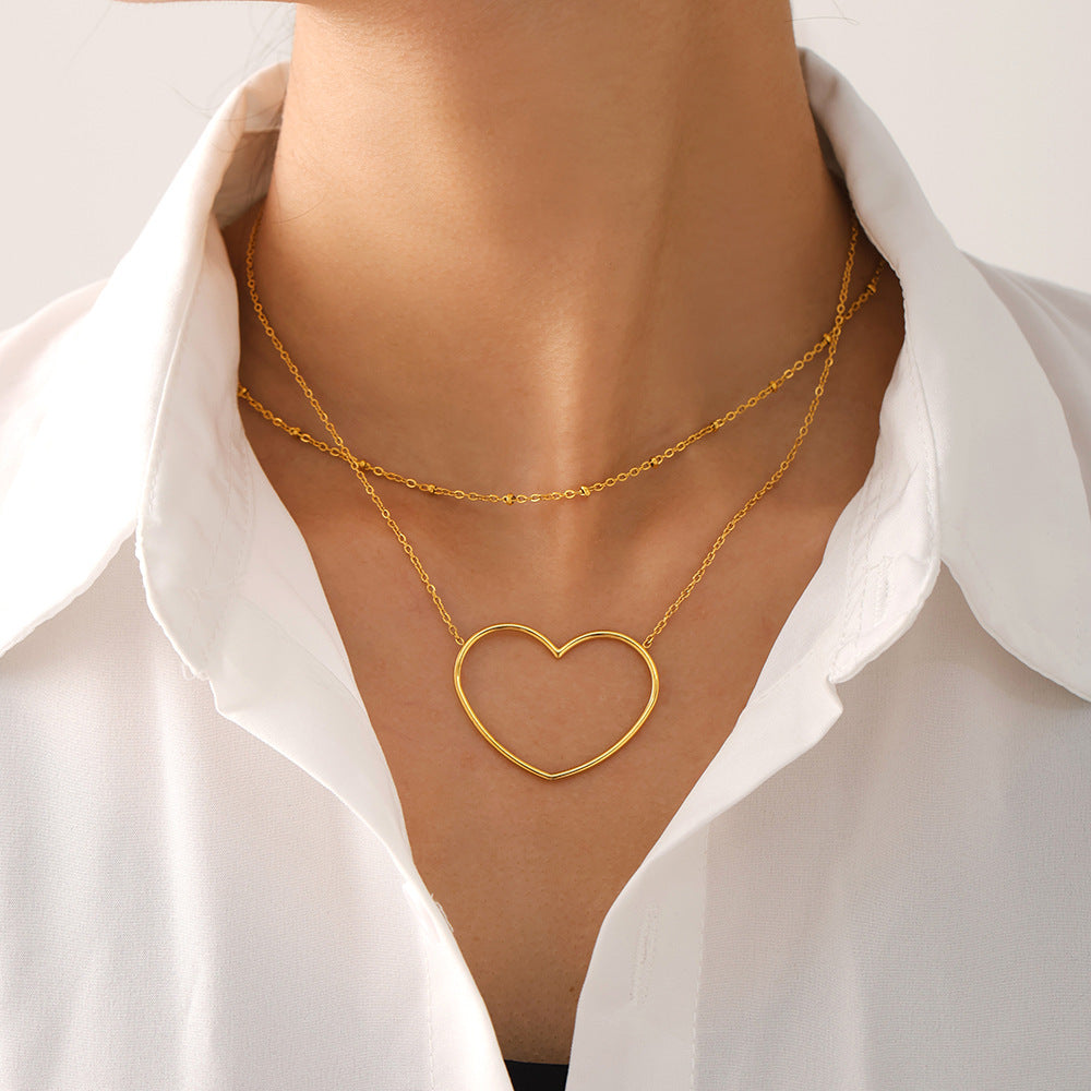 Stainless Steel Heart Line Pendant Stackable Necklace