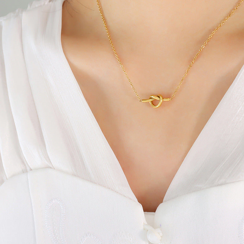 Stainless Steel 18K Gold PVD Heart Knot Necklace