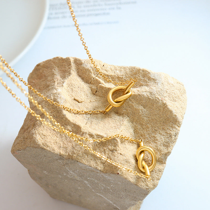 Stainless Steel 18K Gold PVD Heart Knot Necklace