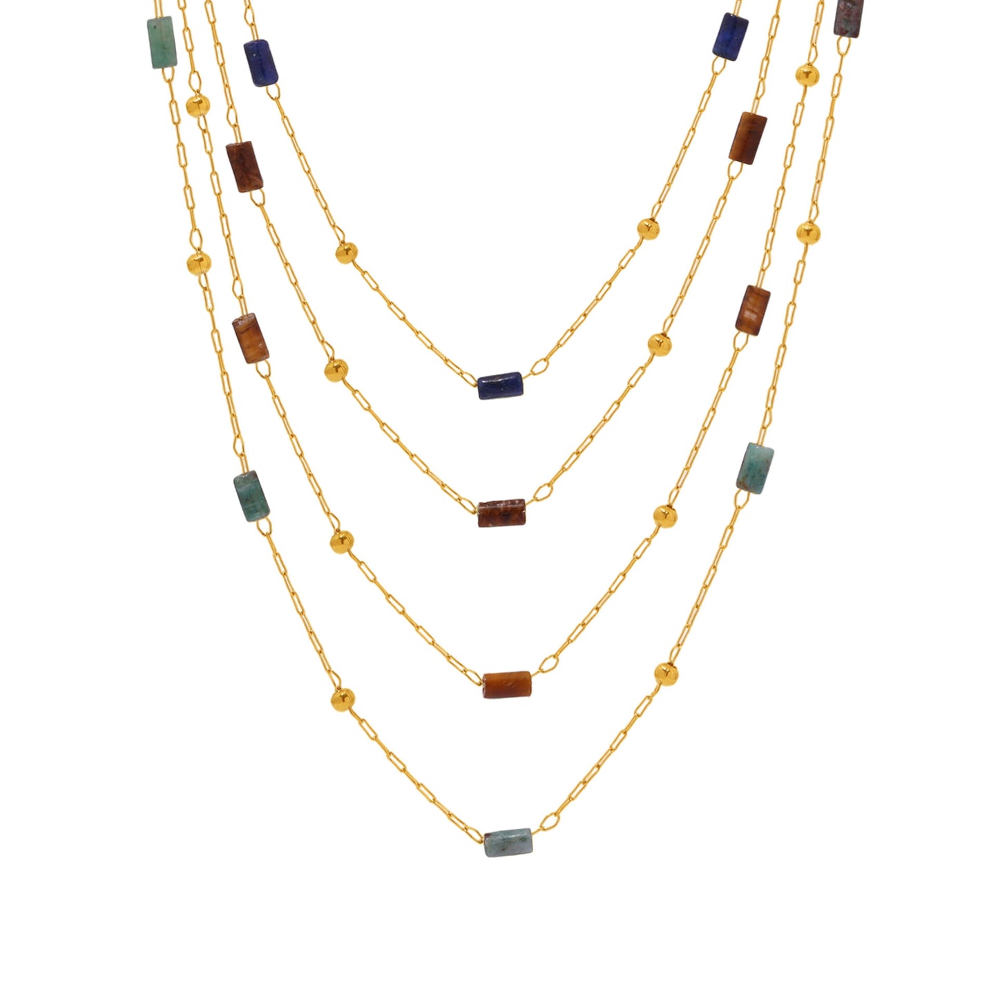 Natural Stone Beaded Stainless Steel Necklace