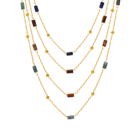 Natural Stone Beaded Stainless Steel Necklace