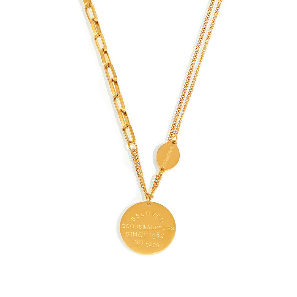 Stainless Steel Round Letter Pendant OT Buckle Necklace