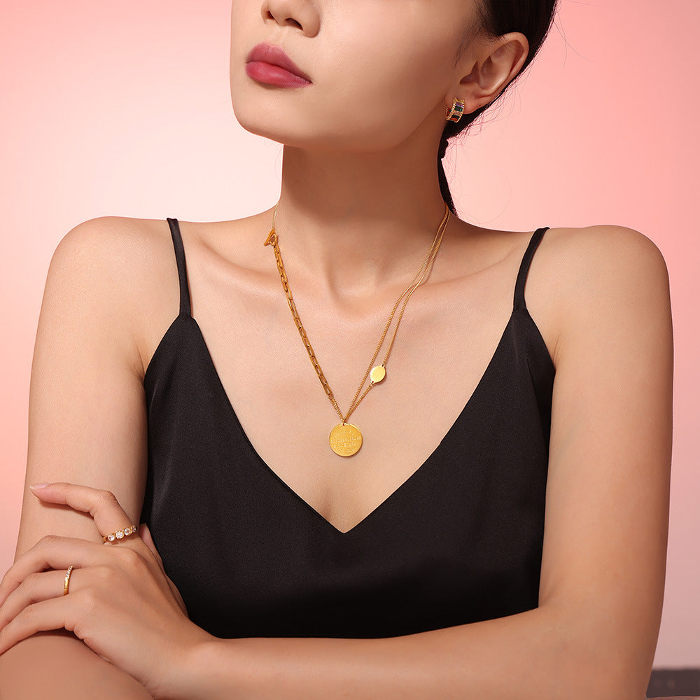 Stainless Steel Round Letter Pendant OT Buckle Necklace
