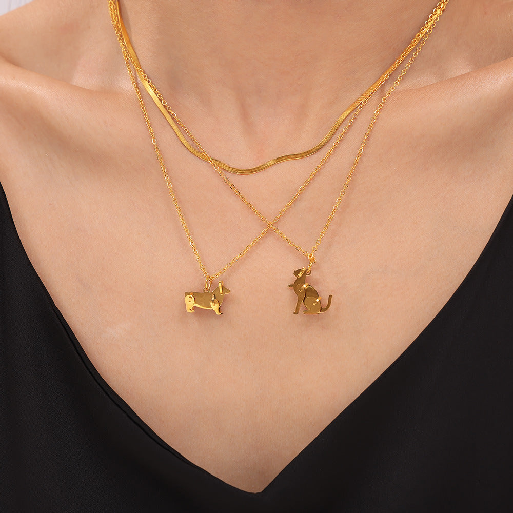 Stainless Steel Animal Shape Pendant Cable Chain Necklace