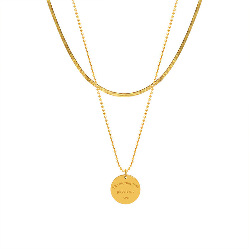 Stainless Steel English Letter Round Pendant Necklace