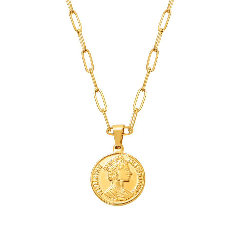 Stainless Steel Elizabeth Image Pendant Stackable Necklace