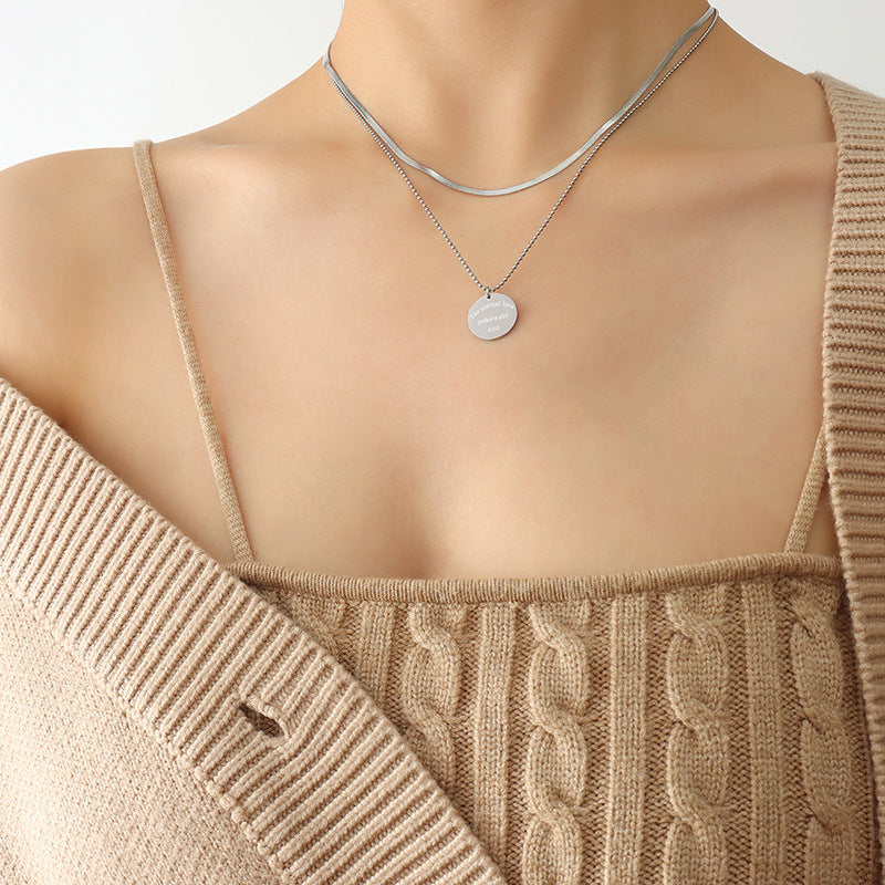 Stainless Steel English Letter Round Pendant Necklace
