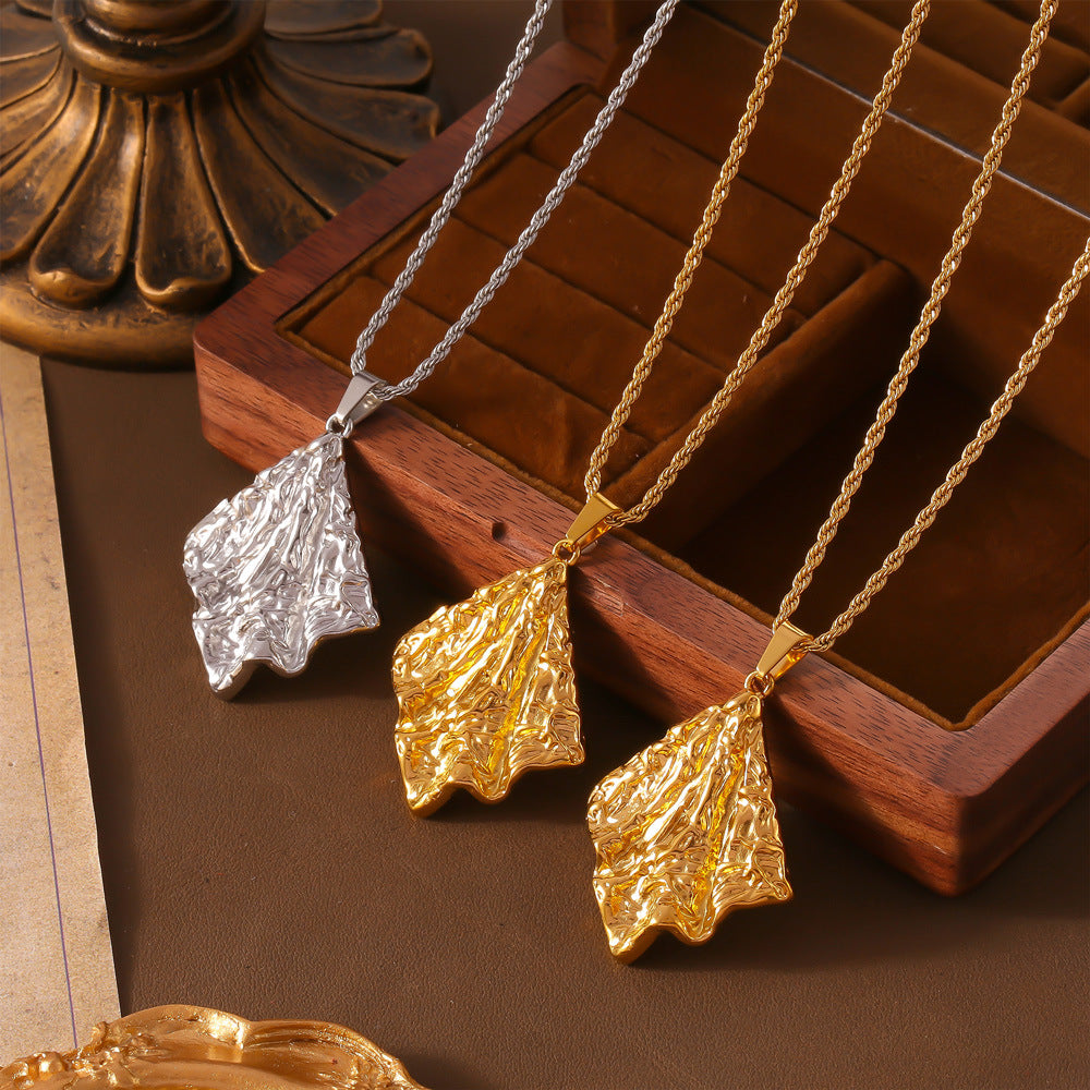 Stainless Steel Geometric Wrinkled Texture Pendant Necklace