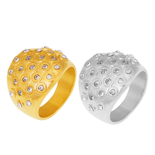 Stainless Steel Spherical Inaly Rhinestone Ring
