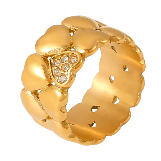 18K Gold PVD Stainless Steel Heart Rhinestone Ring