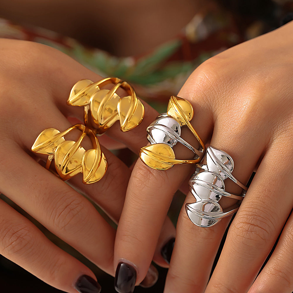 Stainless Steel Leaf Shape Stitching Ring
