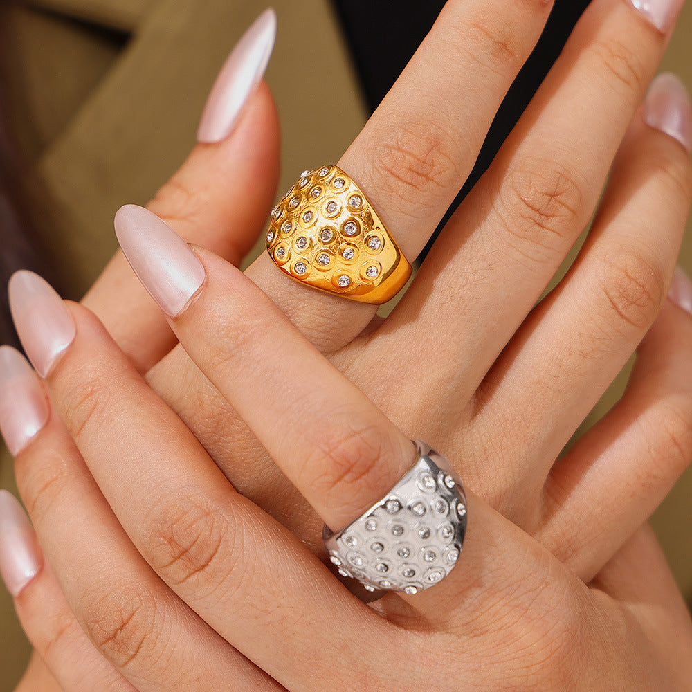 Stainless Steel Spherical Inaly Rhinestone Ring