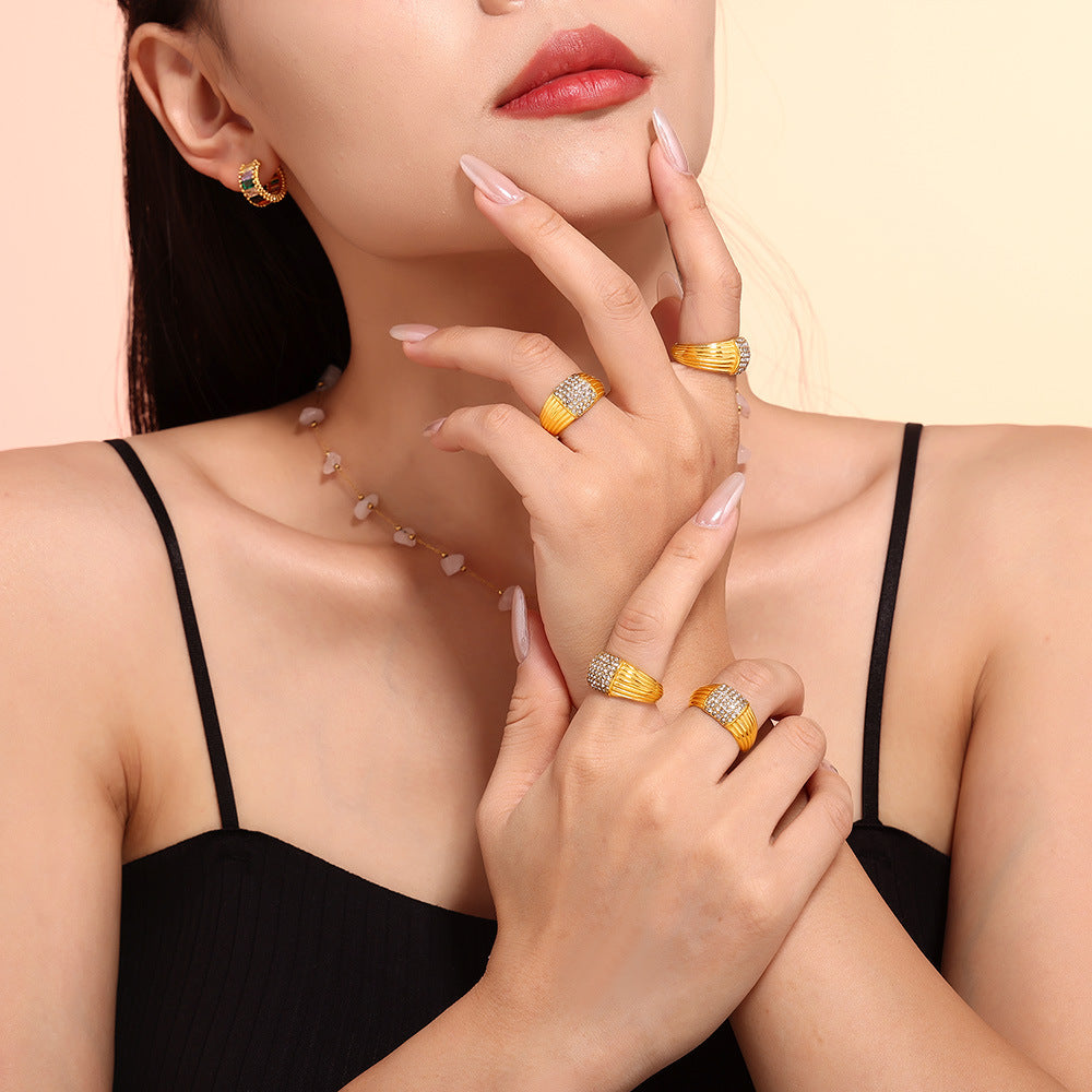 Stainless Steel Multi-layered Rhinestone Ring