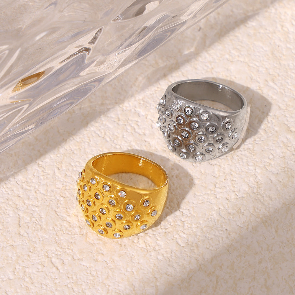 Stainless Steel Spherical Inaly Rhinestone Ring