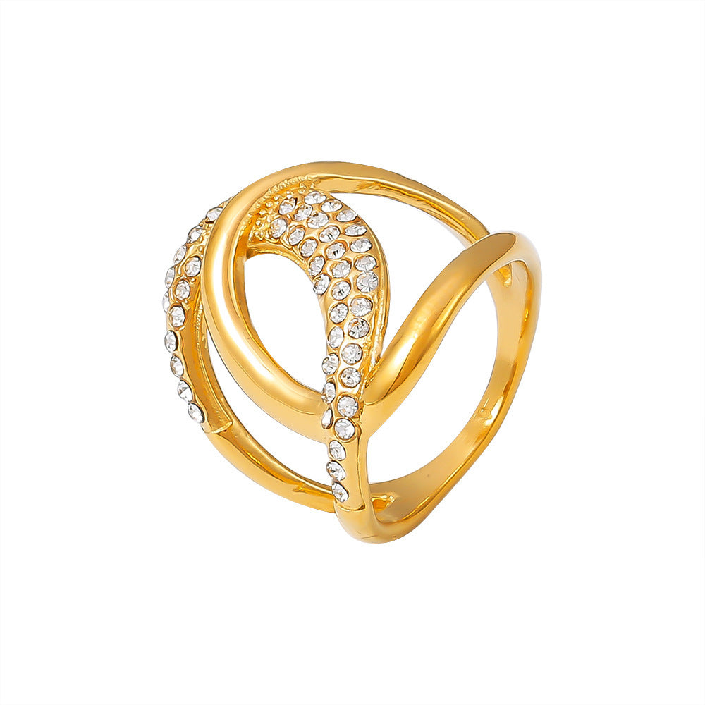 Stainless Steel Double C Inlay Cubic Zirconia Ring