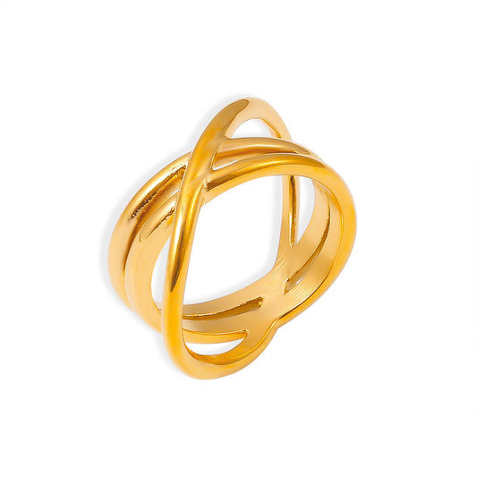 Stainless Steel 18K Gold PVD Wrap Line Hollow Ring