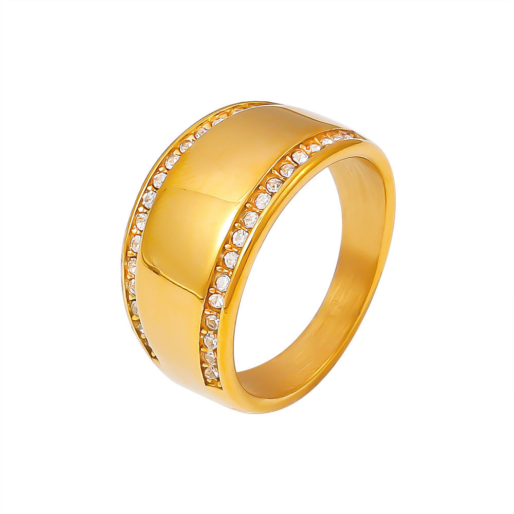 Stainless Steel Polished Edge Inlay Czech Diamond Ring