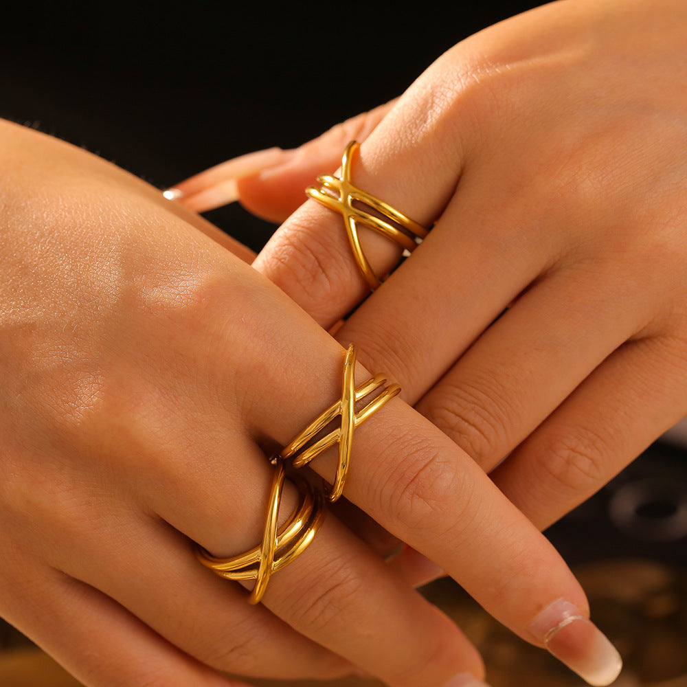 Stainless Steel 18K Gold PVD Wrap Line Hollow Ring