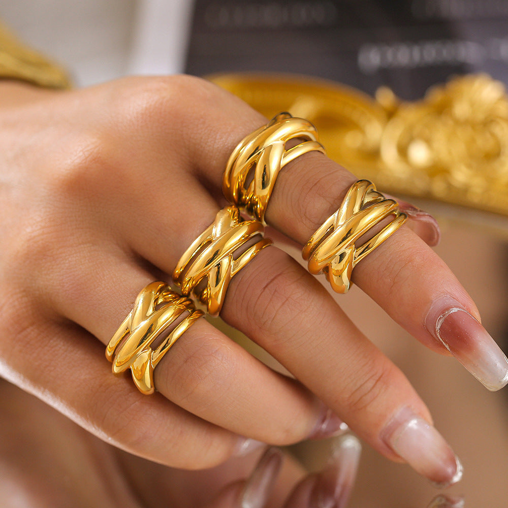 Stainless Steel Irregular Line Wrapped Ring