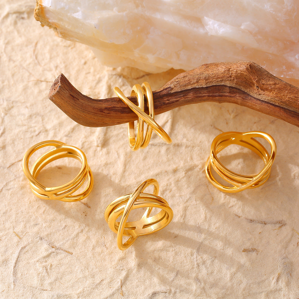 Stainless Steel 18K Gold PVD Wrap Line Hollow Ring