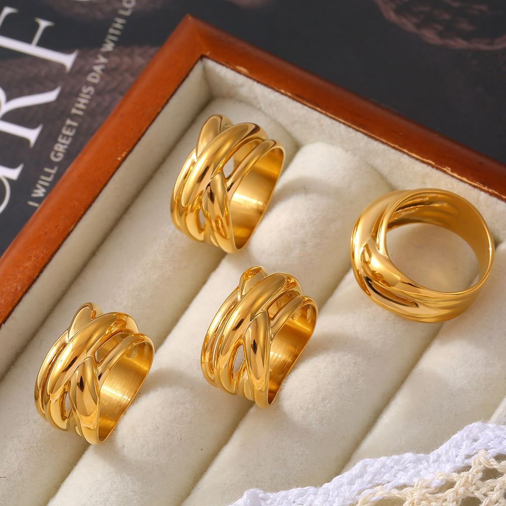 Stainless Steel Irregular Line Wrapped Ring
