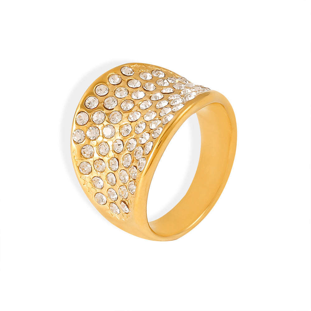 Stainless Steel Concave Inlay Czech Diamond Ring