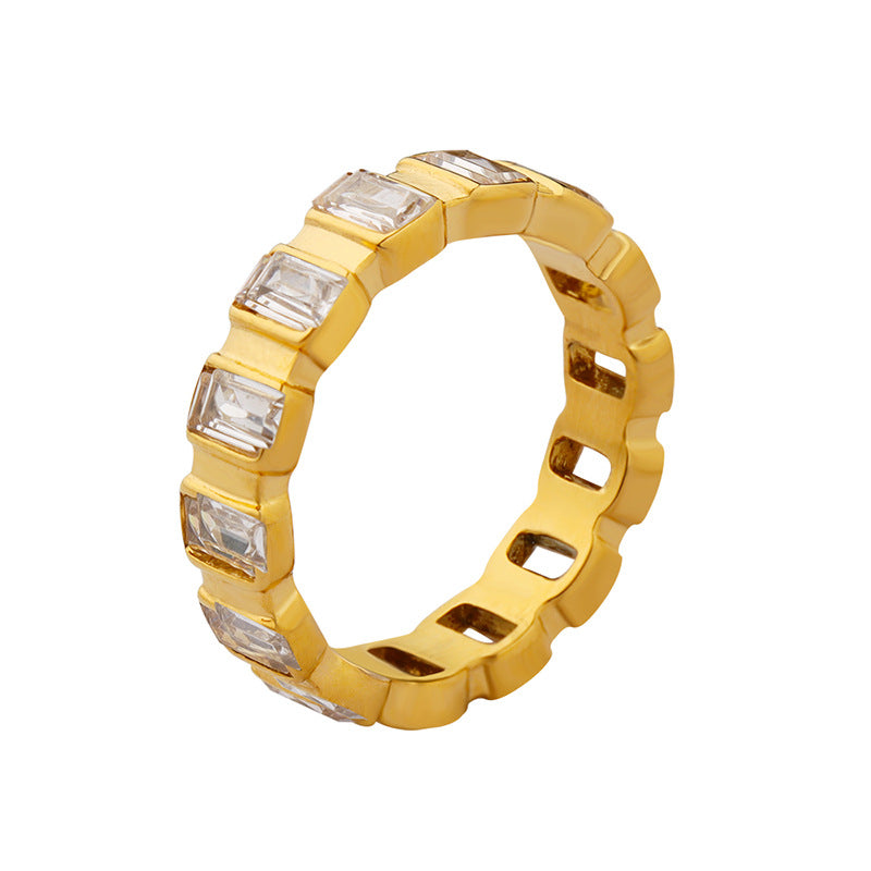 Stainless Steel Full Square Cubic Zirconia Ring