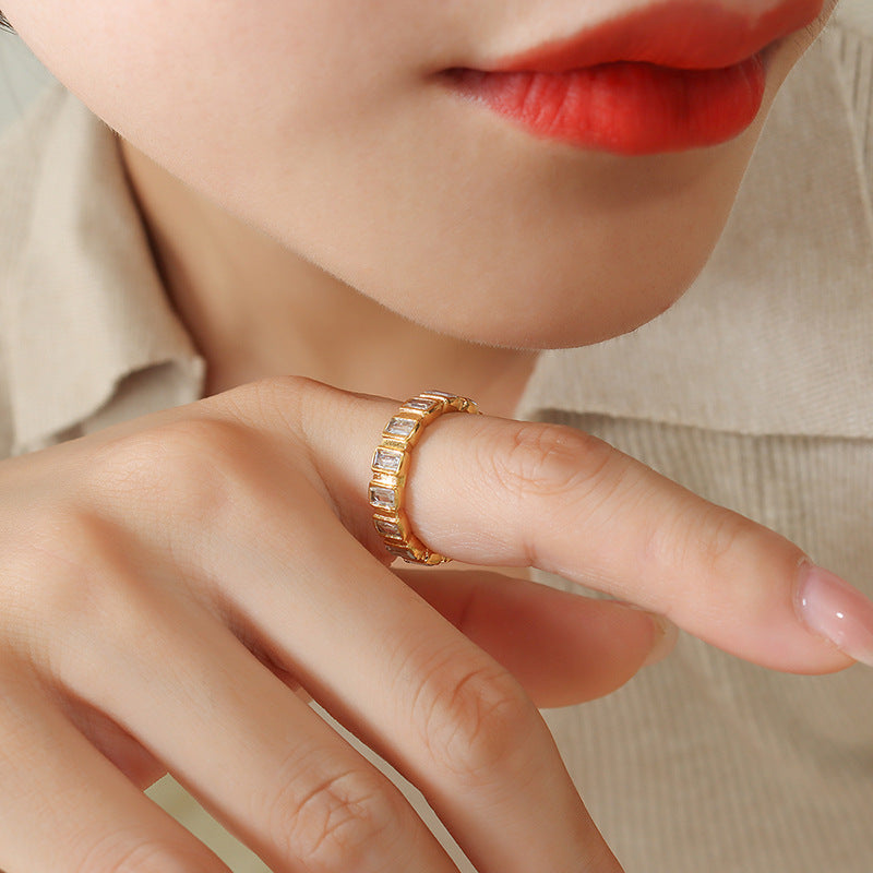 Stainless Steel Full Square Cubic Zirconia Ring