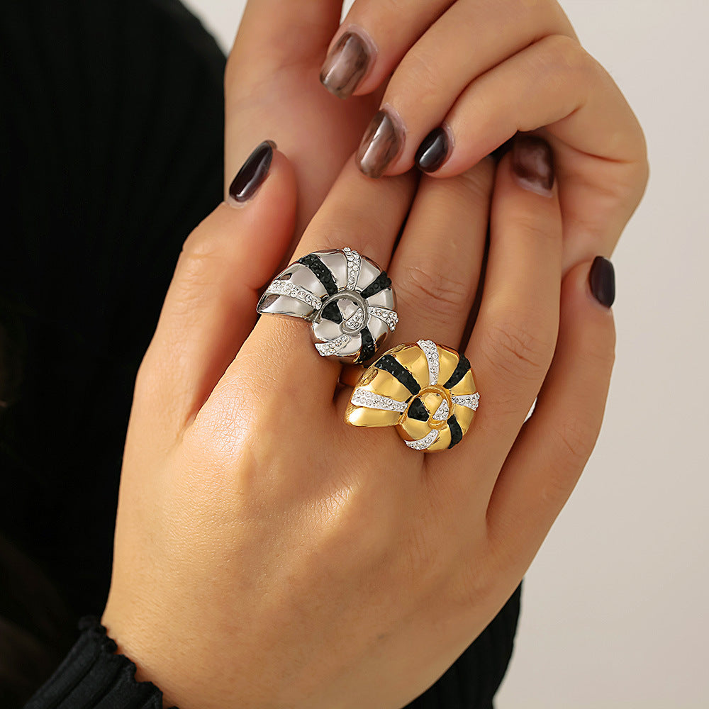 Stainless Steel Conch Czech Diamond Ring